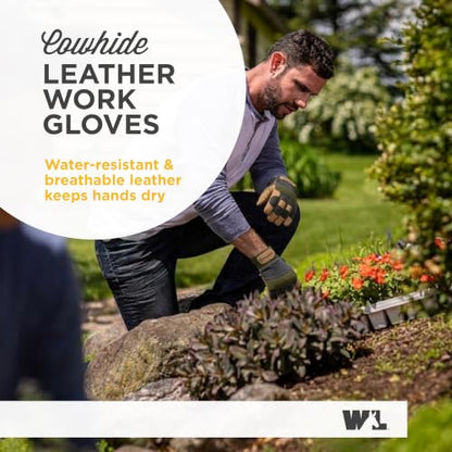 Wells Lamont Men's Leather Palm Work Gloves – HydraHyde Water-Resistant Leather, Flexible Spandex Back, Adjustable Closure - color: Sunbaked, size: Medium