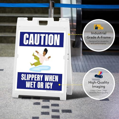 Caution Slippery When Wet Or Icy With Graphic Folding Floor Sign, 18x24 Inches, Portable A Frame, Made in USA by My Sign Center - size: 18x24 Plastic