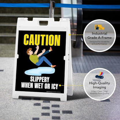Caution Slippery When Wet Or Icy Folding Floor Sign, 18x24 Inches, Portable A Frame, Made in USA by My Sign Center - size: 18x24 Plastic