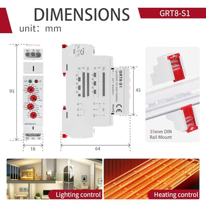 GRT8-S1 Asymmetric Cycle Timer Relay 1SPDT 16A AC/DC 12-240V Din Rail - size: GRT8-S1 AC/DC 12V-240V