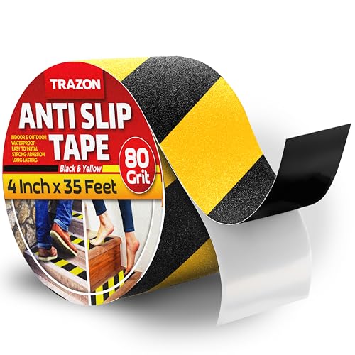 Grip Tape - Heavy Duty Anti Slip Tape for Stairs Outdoor/Indoor Waterproof 4Inch x 35Ft Safety Non Skid Roll for Stair Steps Ramp Traction Tread Staircases Grips Non Slip Strips Walk Black and Yellow - color: Black and Yellow, size: 4 Inch x 35 Feet