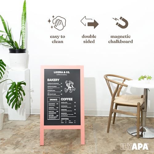 Ilyapa A Frame Chalk Board Easel Sign 40x20 in - Sandwich Signs Outdoor - color: Pink