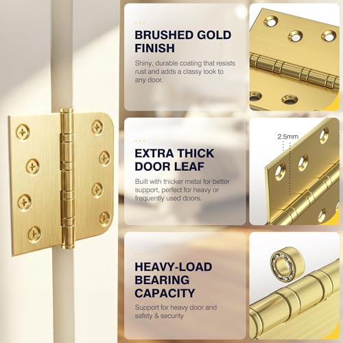 KOLET 4 Inch Gold Ball Bearing Door Hinges Square and 5/8'' Radius 12 Pack - color: Gold, size: 12 Packs