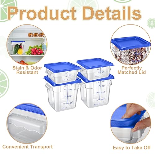 Barydat 4 Pcs Square Food Storage Containers with Lids 2qt & 4qt, Blue - color: Blue