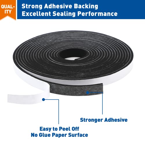 MAGZO Weather Stripping Door Seal, 1/2 Inch Wide X 1/8 Inch Thick Adhesive Foam Tape Soundproof Weatherstripping for Windows, 3 Rolls Total 50FT Black (Pack of 2) - size: 1/2in * 1/8in * 50FT (Pack of 2)