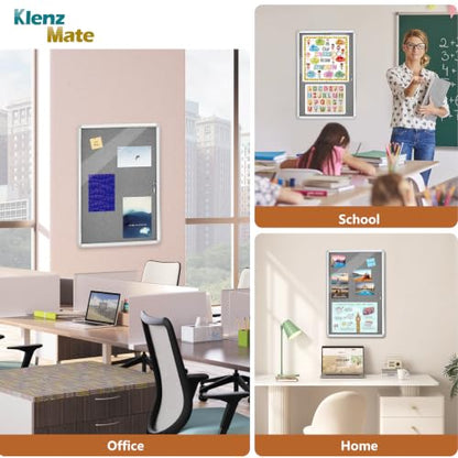 36"x24" Enclosed Bulletin Board Tamper-Proof Dispaly Case, Grey Fabric - color: Silver Frame / Grey Felt, size: 36" x 24"