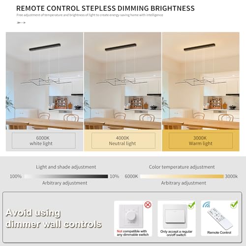 Siittoo Modern 52in Linear Pendant Light for Kitchen Island and Dining Room - color: Black-Wave 3 Lights-45W