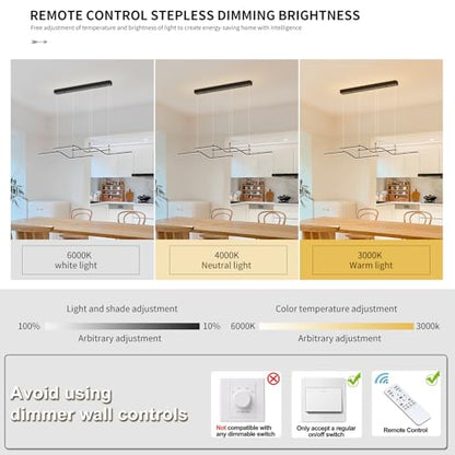 Siittoo Modern 52in Linear Pendant Light for Kitchen Island and Dining Room - color: Black-Wave 3 Lights-45W