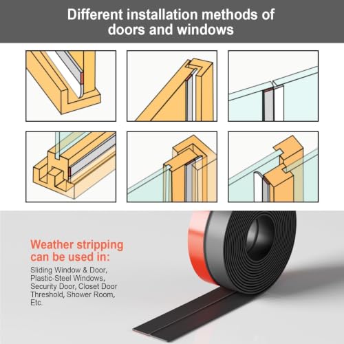 Weather Stripping, 2 in x 20 ft Black Silicone Door Seal Strip - color: Black, size: 2 Inch x 20 Feet