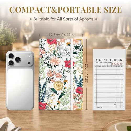 Server Book,7 Pocket Zipper Organizer,Server Books for Waitress - color: Flower4