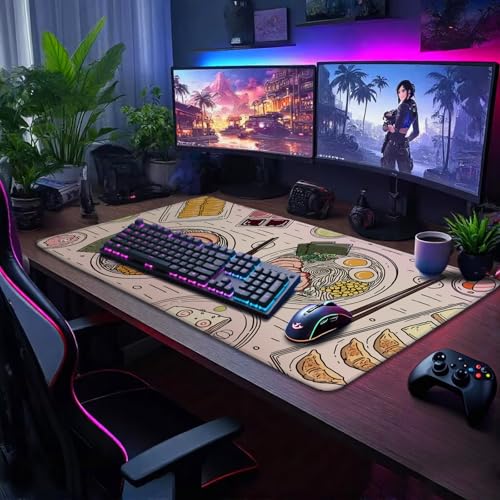 Japanese Ramen Large Mouse Pad Gaming Desk Mat XXL 31.5"x15.7" - color: Illustrated Food Pattern