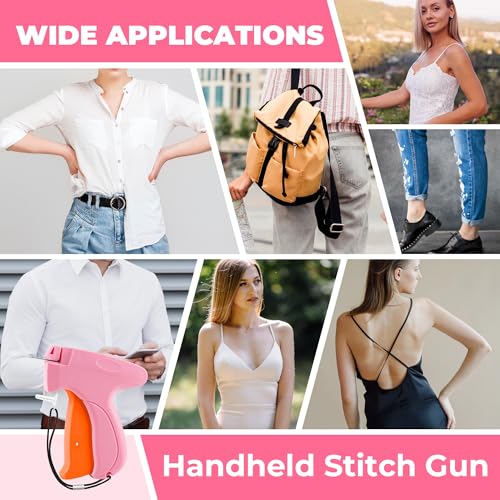 Stitch Gun for Clothes - Handheld Stitch Gun Quick Clothing Fixer - Tagging Gun - Includes 6 Needle, 1000 Black Fasteners & 1001 White Fasteners - color: ORANGE-PINK