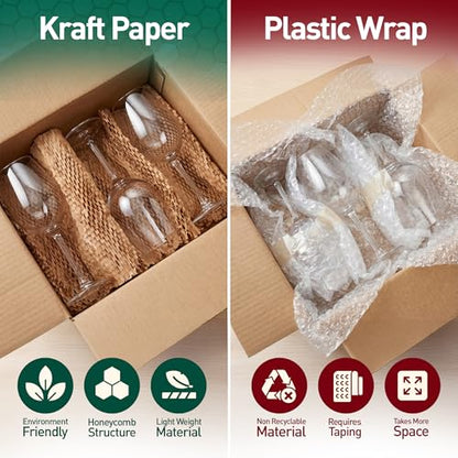 Honeycomb Packing Paper, 10 Inch x 100 FT – Eco-Friendly Recyclable Cushioning Wrap Roll for Moving & Shipping, Bubble Wrap Alternative with Rope, Ribbon & 40 Fragile Stickers - size: 10" x 100'