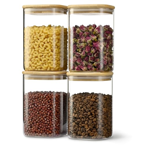 D2scrma 37oz/1.2Qt/1100ml Square Glass Storage Containers with Lids 4-Pack - size: 37oz*4