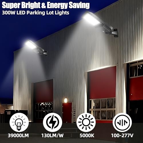 300W LED Parking Lot Light 42000LM Arm Mount for Street-4Pack