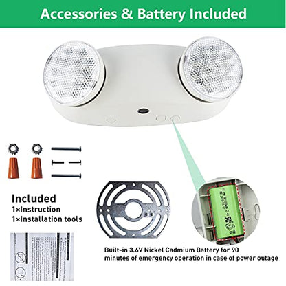 OSTEK LED Emergency Light with Adjustable Floodlight Heads, 90-Min Backup Battery, Fire-Resistant, 120-277V, UL 94V-0 Rated, for Business Use (4pack) - size: 4pack