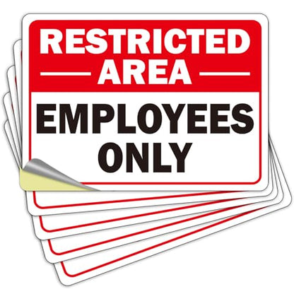 5 Pack Restricted Area- Employees Only Sticker Signs, 10" x 7" Self-Adhesive Vinyl Employees Only Sign Decal, Weatherproof, UV Resistant-Indoor and Outdoor