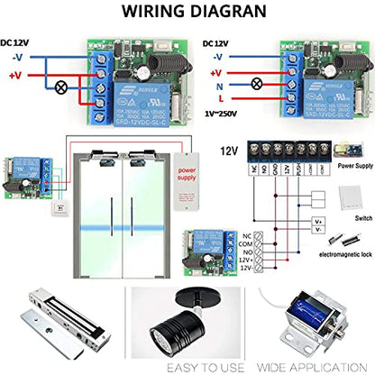 DieseRC 433Mhz Universal Wireless Remote Control Switch DC 12V 1CH RF Relay Receiver Module with 5 Transmitters EV1527 Learning Code Remote Switch - color: 1 Recever and 5 Transmitters