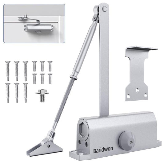 Automatic Door Closer Medium Size for Home & Commercial, Heavy Duty No Slam Mechanism, Silver - size: Medium, style: Silver