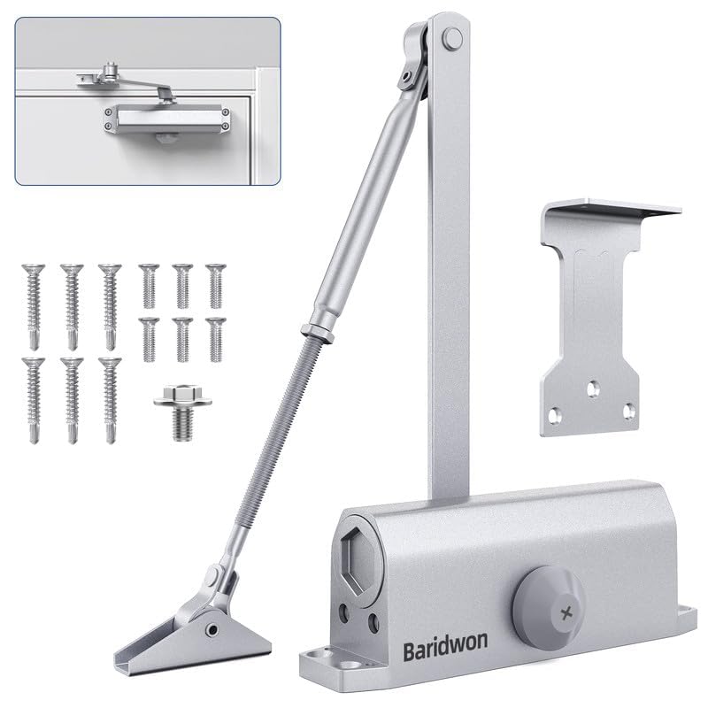Heavy Duty Commercial Door Closer, Hydraulic No Slam, Adjustable Speed, Hold Open, Silver Aluminum Steel, Indoor/Outdoor, DIY Installation - size: Small, style: Silver