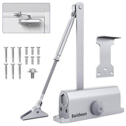 Heavy Duty Commercial Door Closer, Hydraulic No Slam, Adjustable Speed, Hold Open, Silver Aluminum Steel, Indoor/Outdoor, DIY Installation - size: Small, style: Silver