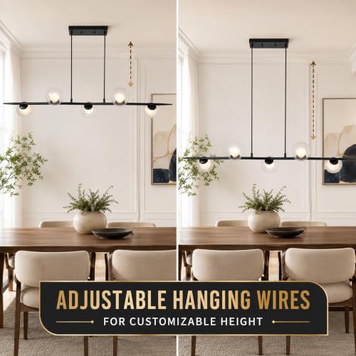 Siittoo 44.88In Modern Black Linear Chandelier with Clear Glass Globes - color: 44 in/Black/5-light(not included bulbs)