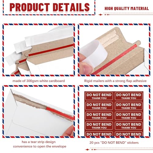20 Pack 6x8 inch Rigid Mailers, Self Seal Photo Mailers Protective Flat Cardboard Envelopes White Blank Shipping Envelopes for Photos, CD, Document, Invitation, Trading Card, Coins, Stamps - color: White, size: 6x8 Inch