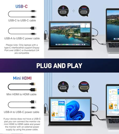 10.1 Portable Touchscreen Monitor,HDMI USB-C for Travel Mac (dark black) - color: dark black