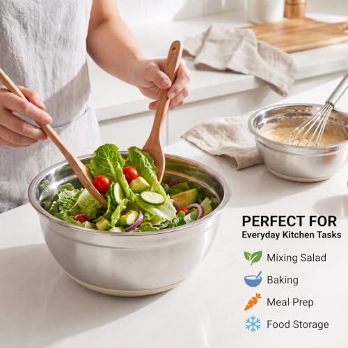 30PCS Mixing Bowls Measuring Cups and Spoons Set, 7QT to 1QT Large Stainless Steel Nesting Bowls with Lids Set, Graters, Non-Slip Silicone Bottom, Kitchen Appliances Home Essentials, Khaki - size: 9+7+14 - Bowls & Cups & Spoons