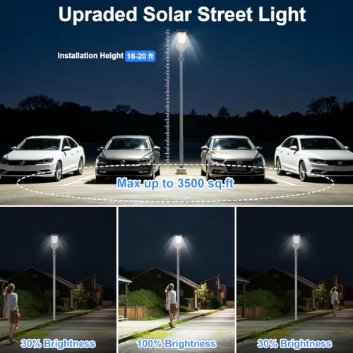 Solar Street Lights Outdoor Waterproof - Upgraed 10000mAh LED Parking Lot Lights Commercial Dusk to Dawn IP66,7000K Bright Solar Security Light with Motion Sensor & Remote for Outside Yard,Road,Street