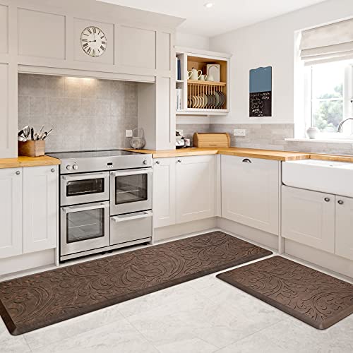 KMAT 2PCS Kitchen Mat Cushioned Anti-Fatigue Comfort Standing Mat Rug - color: Brown, size: 1'5" x 5' +1'5" x 2'4" (Rectangular)