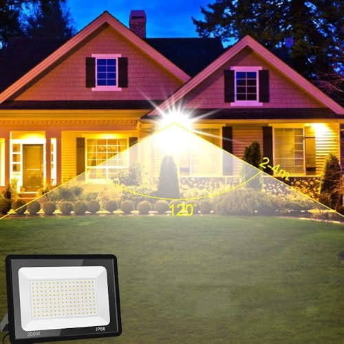 200W LED Flood Lights 2 Pack, 3000K Warm White Security Lights, Outdoor IP66 Waterproof, Backyard Garden Garage - size: 200w_2pack