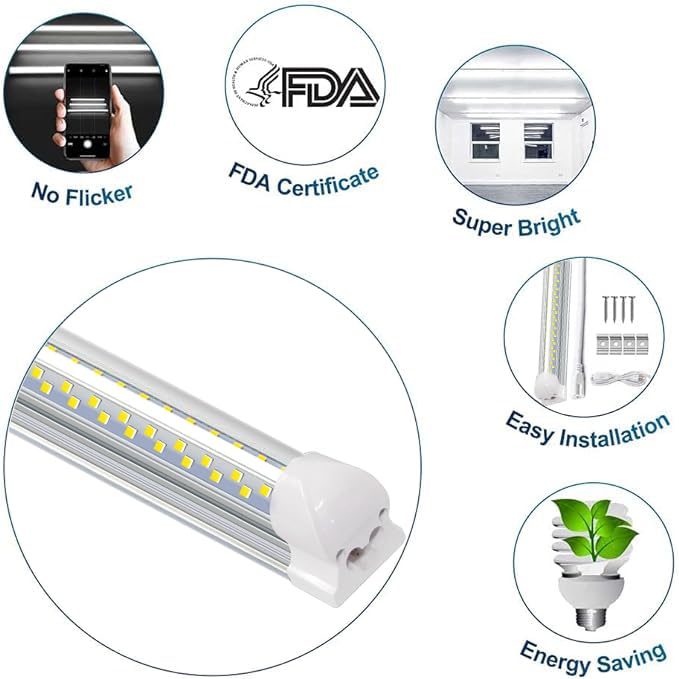 SZSKYING 10 Pack 8FT LED Shop Light, 120W 12000LM 6500K Daylight White, T8 Integrated Tube V-Shape, 96‘ Four Rows High Output, Linkable 8 Foot LED Light Fixture, Garage Lighting Plug in Non-Dimmable - size: 10 Pack