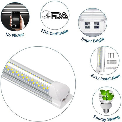 SZSKYING 10 Pack 8FT LED Shop Light, 120W 12000LM 6500K Daylight White, T8 Integrated Tube V-Shape, 96‘ Four Rows High Output, Linkable 8 Foot LED Light Fixture, Garage Lighting Plug in Non-Dimmable - size: 10 Pack