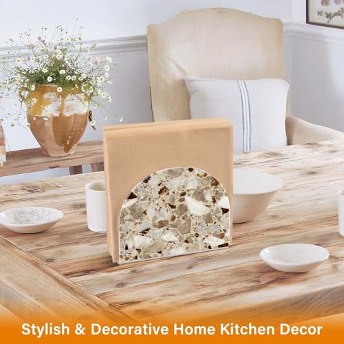 Brown Marble Print Napkin Holder for Table Acrylic Tissue Dispenser - color: Beige and brown marble print