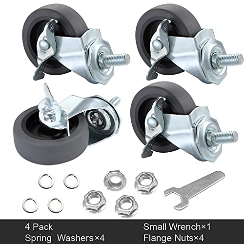 Caster Wheels, 3" Locking Swivel Threaded Stem Casters Set of 4 - color: Grey, size: Grey-4pack