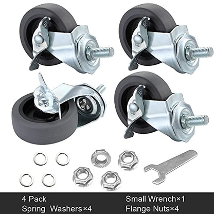 Caster Wheels, 3" Locking Swivel Threaded Stem Casters Set of 4 - color: Grey, size: Grey-4pack