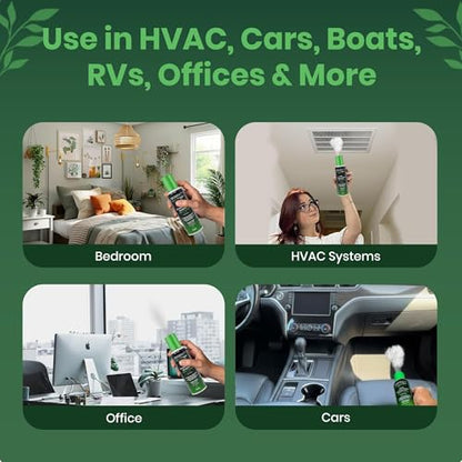 HVAC Air Deodorizer & Mold Treatment Fogger 3-Pack with 3 Scented O-Ring Pads | Air Duct Freshener for HVAC & AC Vents | Plant-Based Thymol Fogger for Home, Car & Commercial Spaces