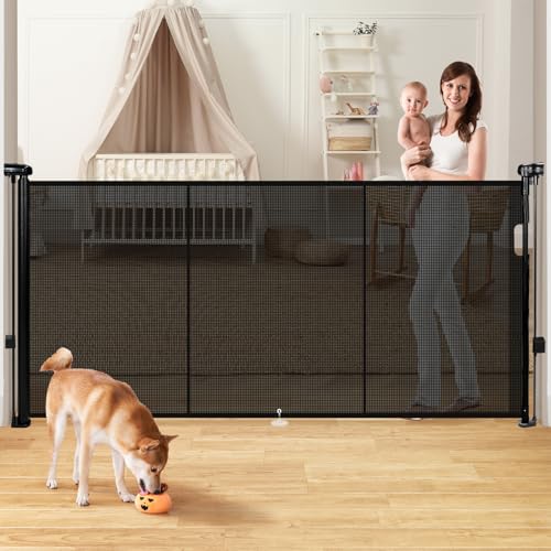 Retractable Baby Gates for Stairs, 78" Extra Wide Retractable Dog Gate with Support Rods for The House, 42" Extra Tall Baby Safety Gates Pet Gate for Doorways, Hallways, Indoor, Outdoor - color: Black, size: 42" Tall x 78" Wide