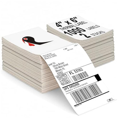 HUOJI 1000 4x6 Thermal Labels 500/Stack, Commercial Grade - size: 2 Stacks | 1000 Labels