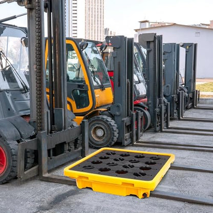 1 Drum Spill Containment Pallet with Drain Anti Slip, 26.4 x 26.4 x 6'' - size: 26.4 x 26.4 x 6 Inches