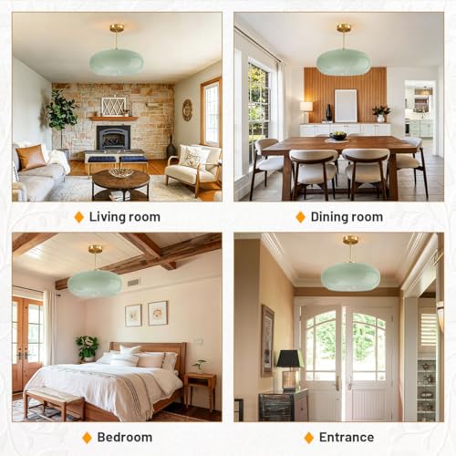 Semi-Flush Mount Light Fixtures Milk Green Ceiling Lamp Brushed Gold - color: 15.7″-Milk Green2