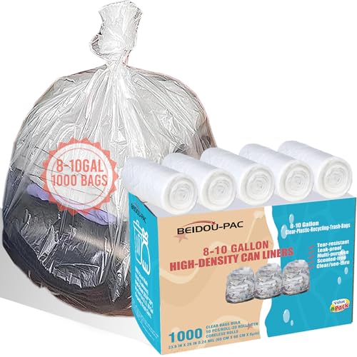 BEIDOU-PAC Trash Bags 8-10 Gallon, 1000 Count Bulk Value Pack, Clear Plastic Recycling Bags, Multi-purpose Garbage Bags Can Liners for Business Home Kitchen Commercial and Industrial - style: 8-10 Gallon |1000 Count(Value Pack)