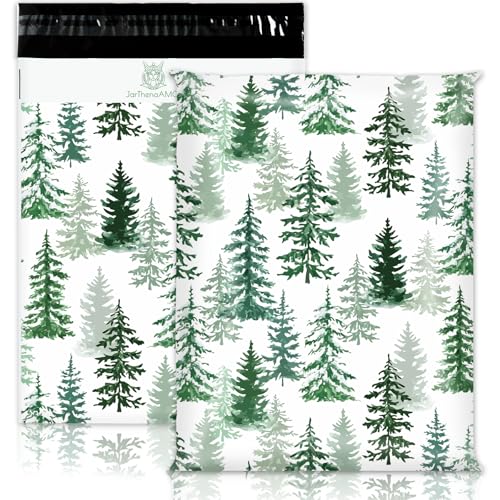 JarThenaAMCS 100Pcs Christmas Poly Mailers 10 x 13 Inch Winter Green Xmas Tree Packaging Bags Self Sealing Mailing Envelope Bags for Small Business Clothing - style: Winter Green Tree