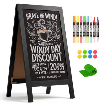 4 THOUGHT A-Frame Double-Sided Magnetic Chalkboard 40"x20", Black - color: Black