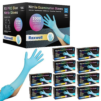 Raxwell Disposable Nitrile Exam Gloves, Latex Free, Large, Blue, 1000 Pack - size: Large, style: 1000 Count