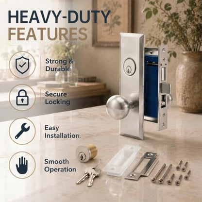 Tandefio 1 Set Mortise Lock with 2-1/2" Backset, Right Hand, Silver - style: Right Hand