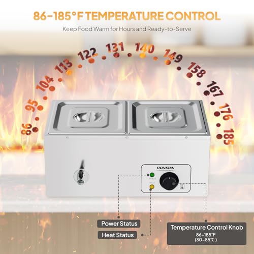 Bonnlo 21 QT 2 Pan Commercial Electric Food Warmer, Counter Top Electric Bain-Marie with Warming Plate, Steam Table Food Warmer for Catering, Parties Buffet and Restaurant, Stainless Steel, 1200W - size: 21QT-2 pan