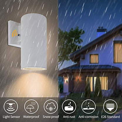 Dusk to Dawn Sensor Outdoor Wall Lamp, Waterproof Exterior Lighting - color: Cylinder (White A - Dusk to Dawn )