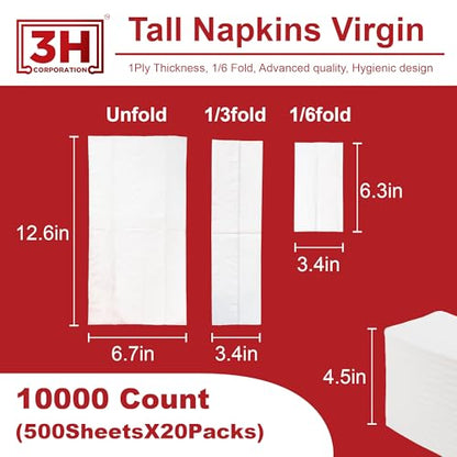 Tall-Fold White Paper Napkins Disposable - 10000 Count (20 Pack, 500/Pack) 1-Ply, 1/6 Fold, 6.3"×3.4" Folded, 12.6"×6.7" Unfolded, Bulk For Restaurant, Catering, Buffet & Café Refill - size: 10000 Ct 1/6-Tall-Fold